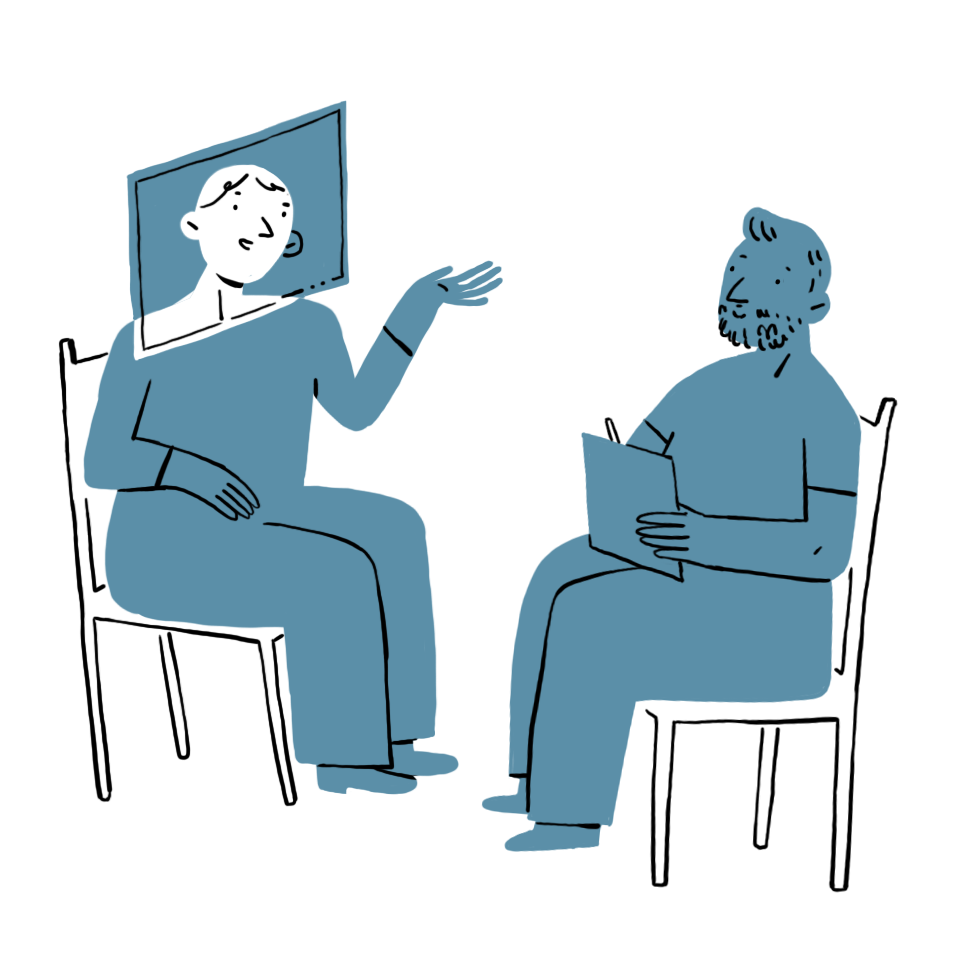 Illsutration d'une séance IFS en visio à distance avec un thérapeut IFS et un client